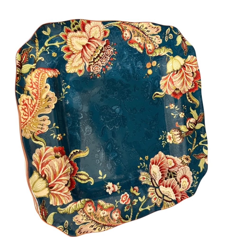 222 5th Ave Trio (3) Of Gabrielle Teal Floral Plates/platters